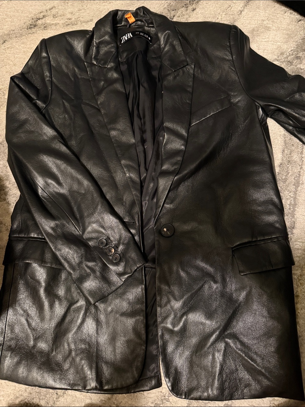 Zara Black Faux Leather Blazer Jacket